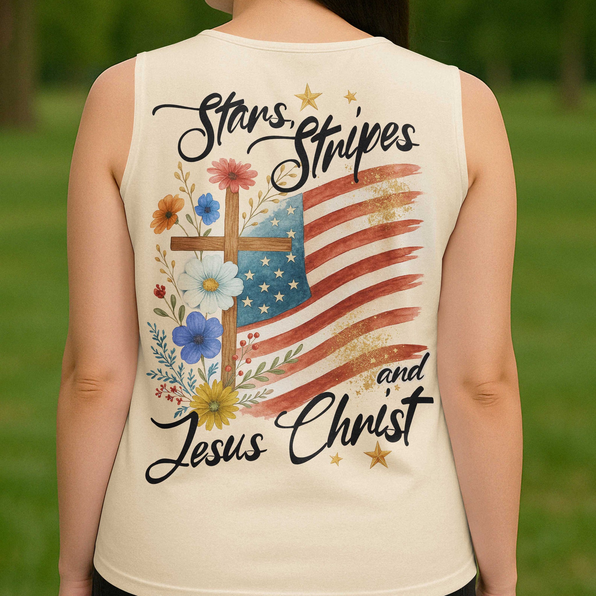 Stars Stripes And Jesus Christ All Over Print V-neck Tank Top