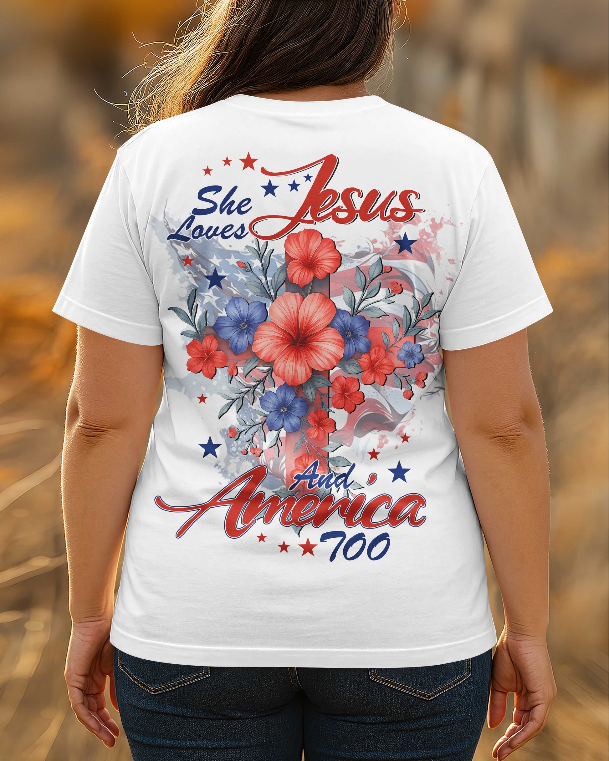 She Loves Jesus And America Too All Over Print T-Shirt