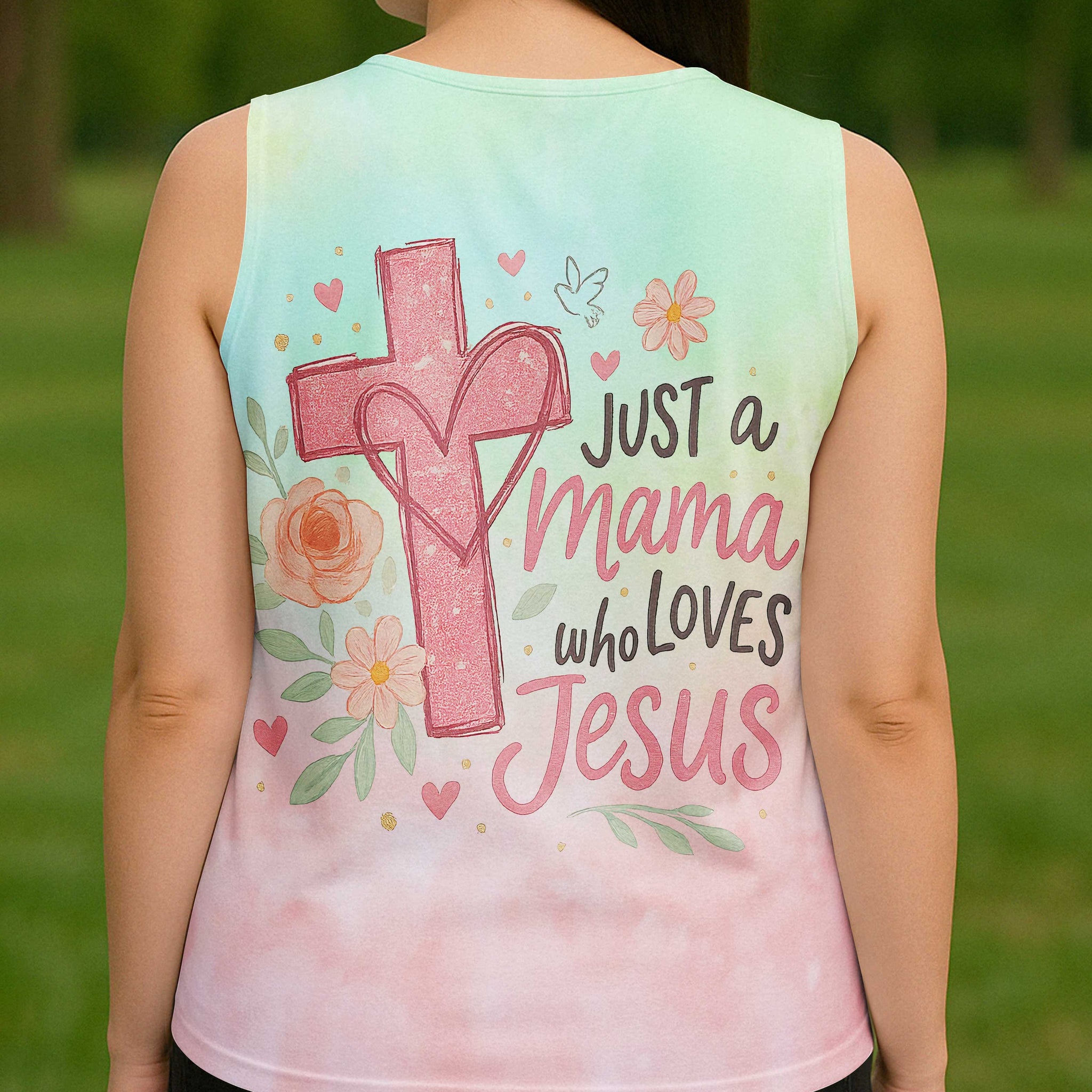 Just a Mama Who Loves Jesus All Over Print V-neck Tank Top