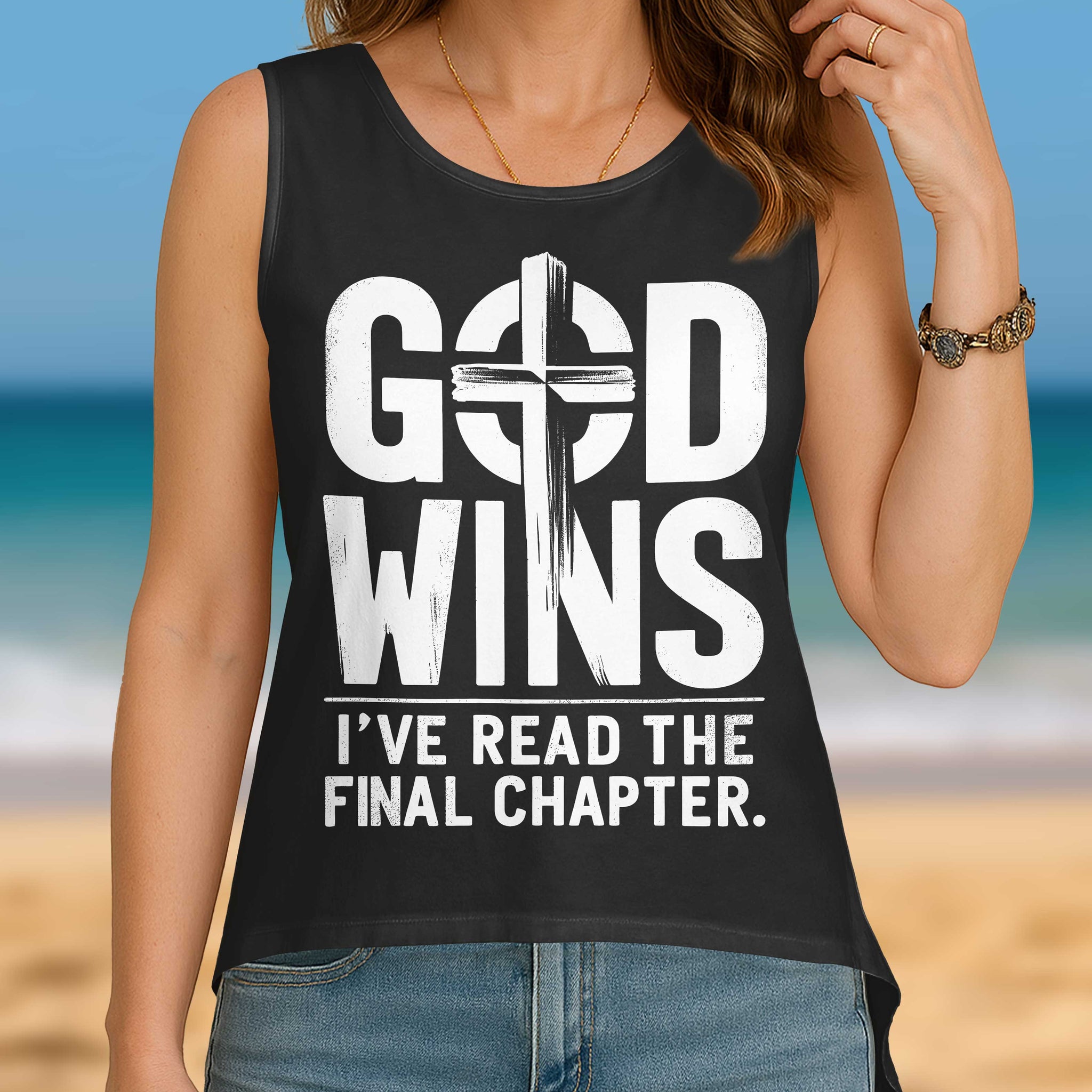 God Wins Cut Out Wrap Back Tank Top