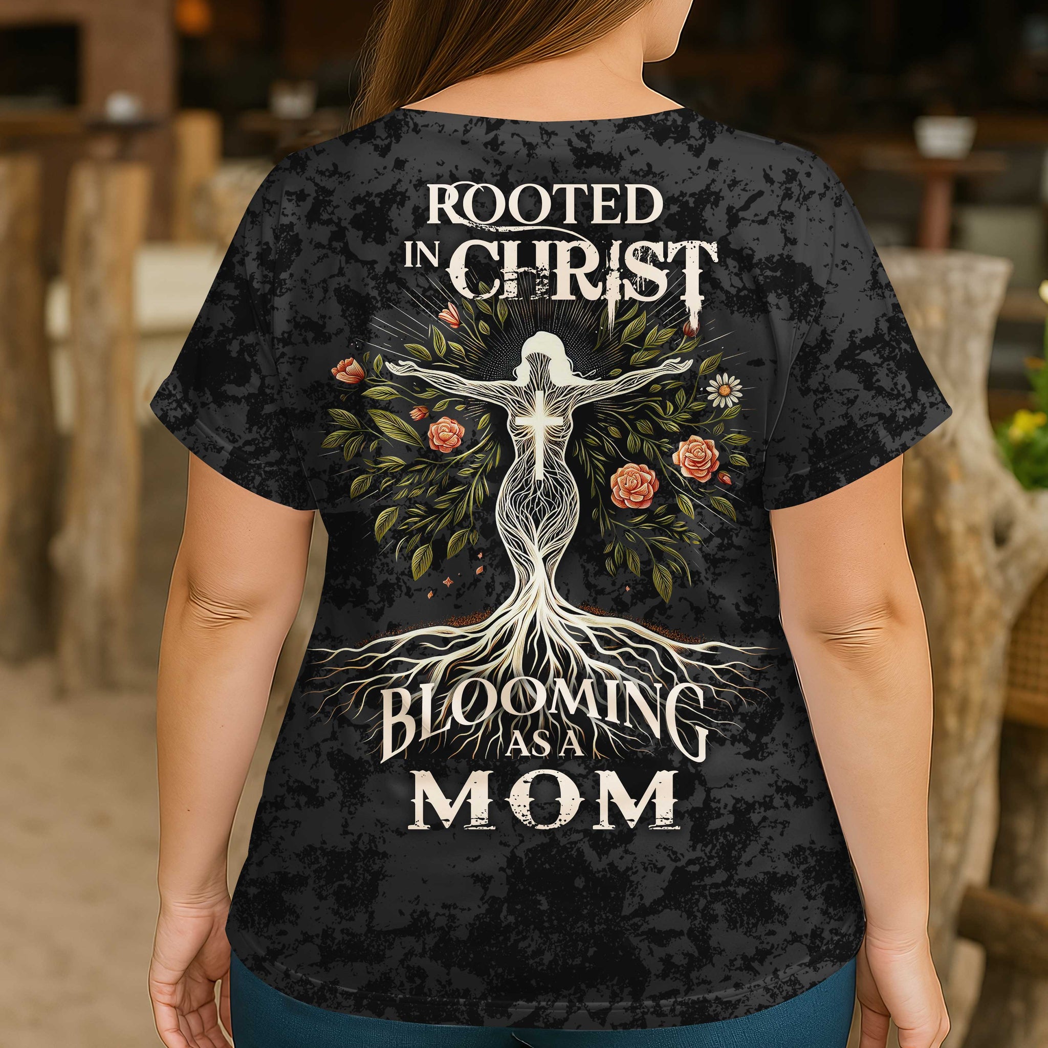 Rooted in Christ, Blooming as a Mom All Over Print V-Neck Dolman Sleeves Shirt