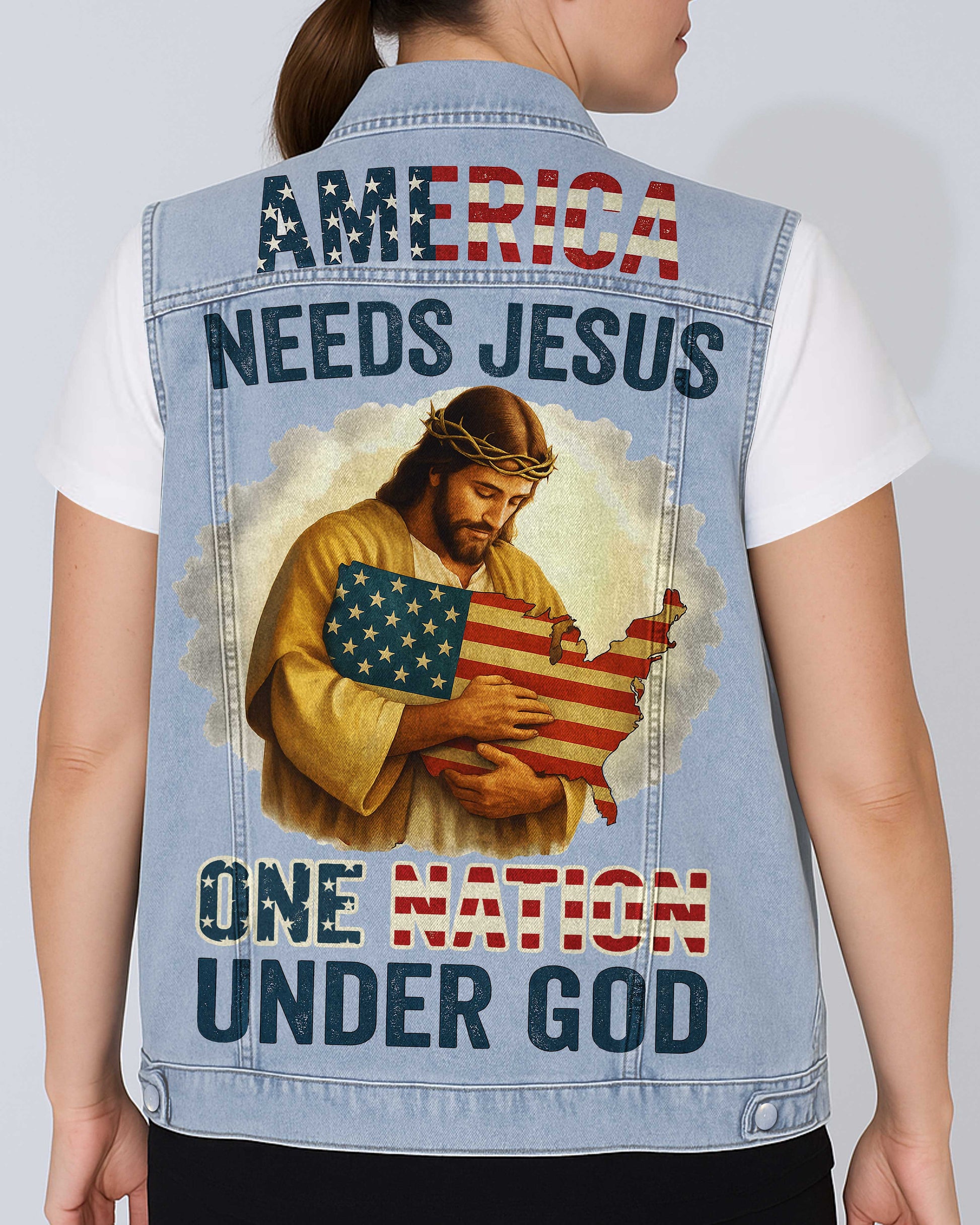 One Nation Under God Sleeveless Denim Jacket