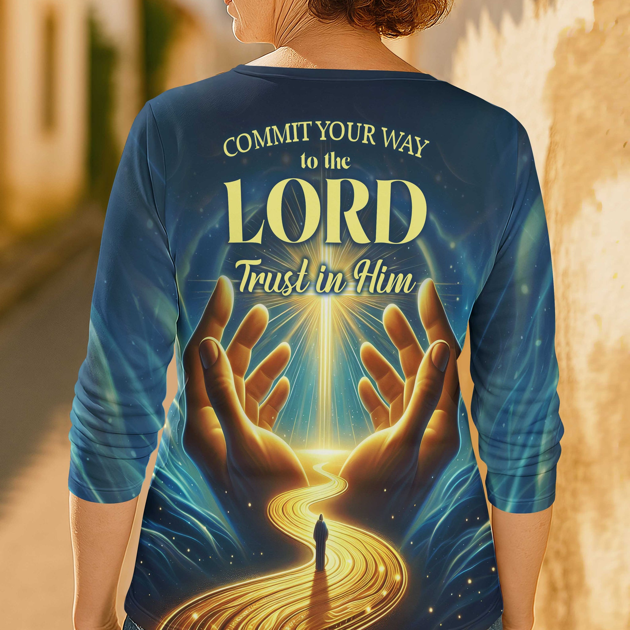 Commit Your Way To The Lord Trust In Him All Over Print V-neck Long Sleeves Shirt