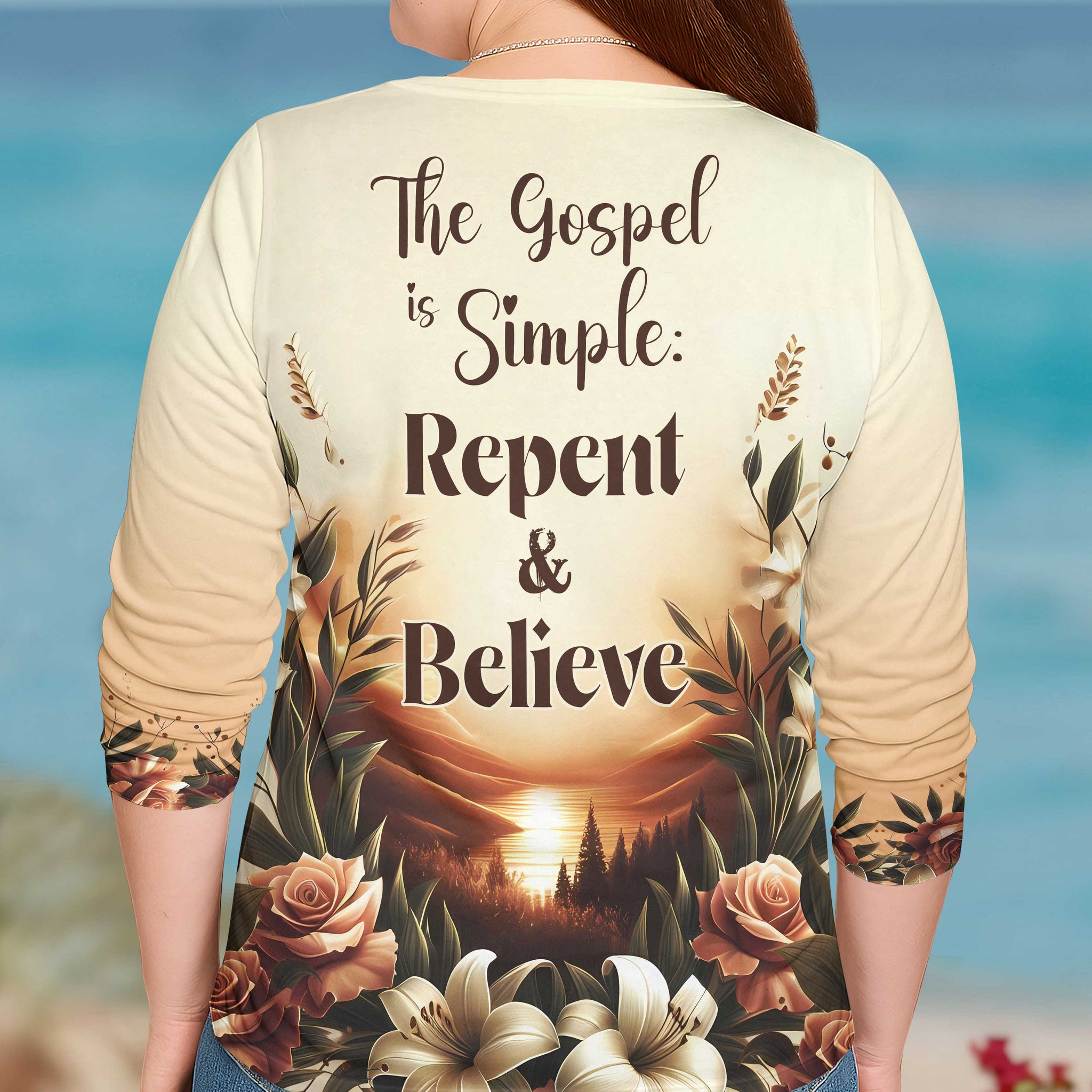 The Gospel Is Simple: Repent & Believe All Over Print V-neck Long Sleeves Shirt