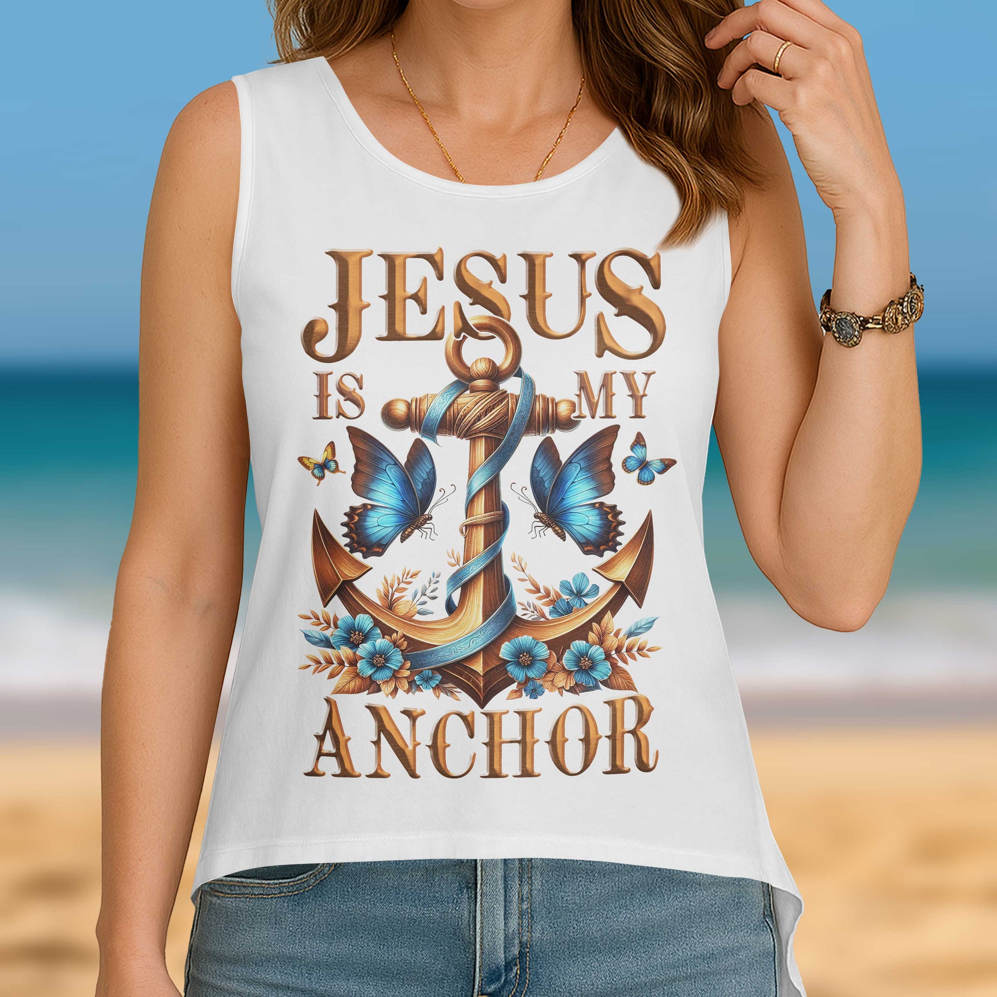 Jesus Is My Anchor All Over Print Cut Out Wrap Back Tank Top