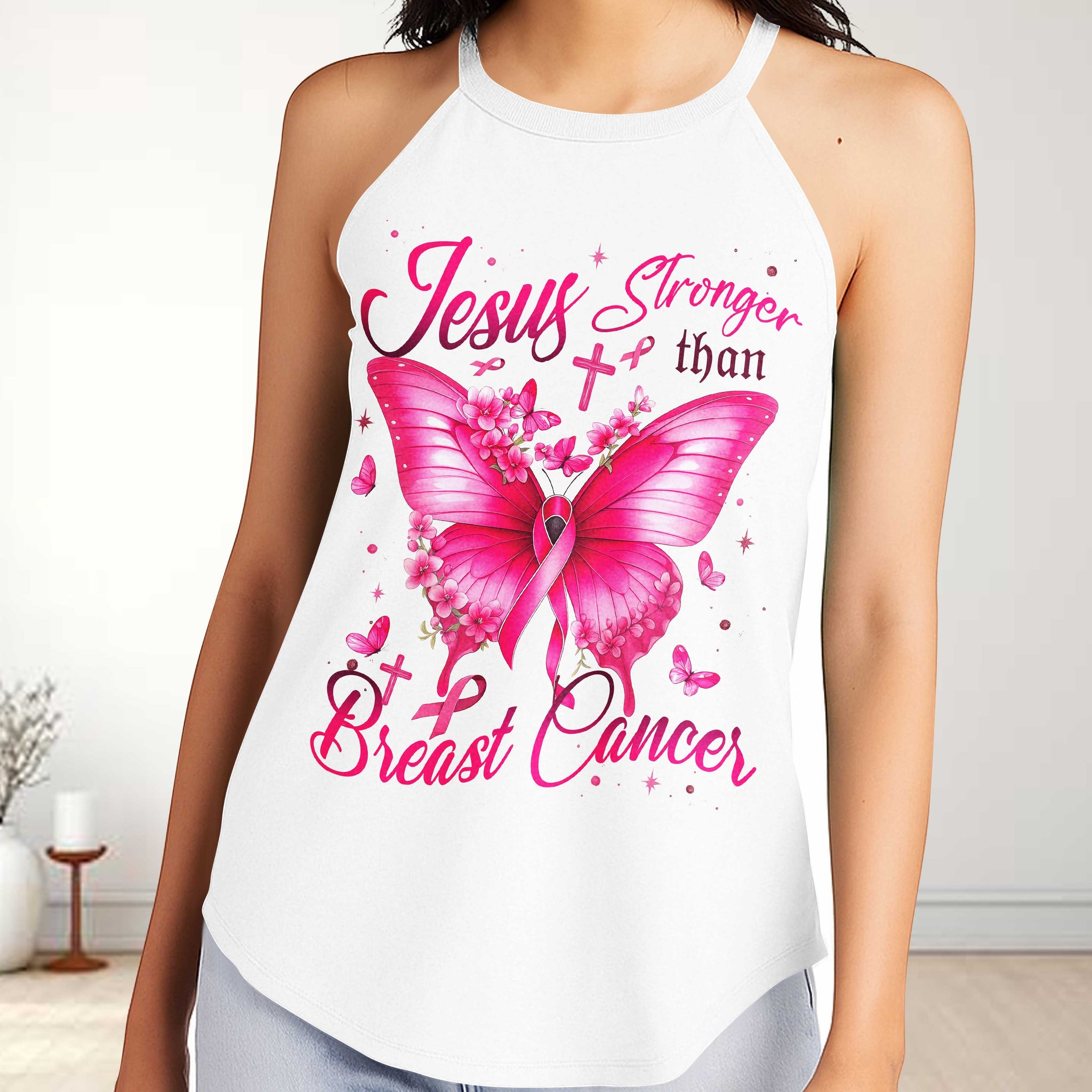 Jesus Stronger Than Breast Cancer Rocker Tank Top