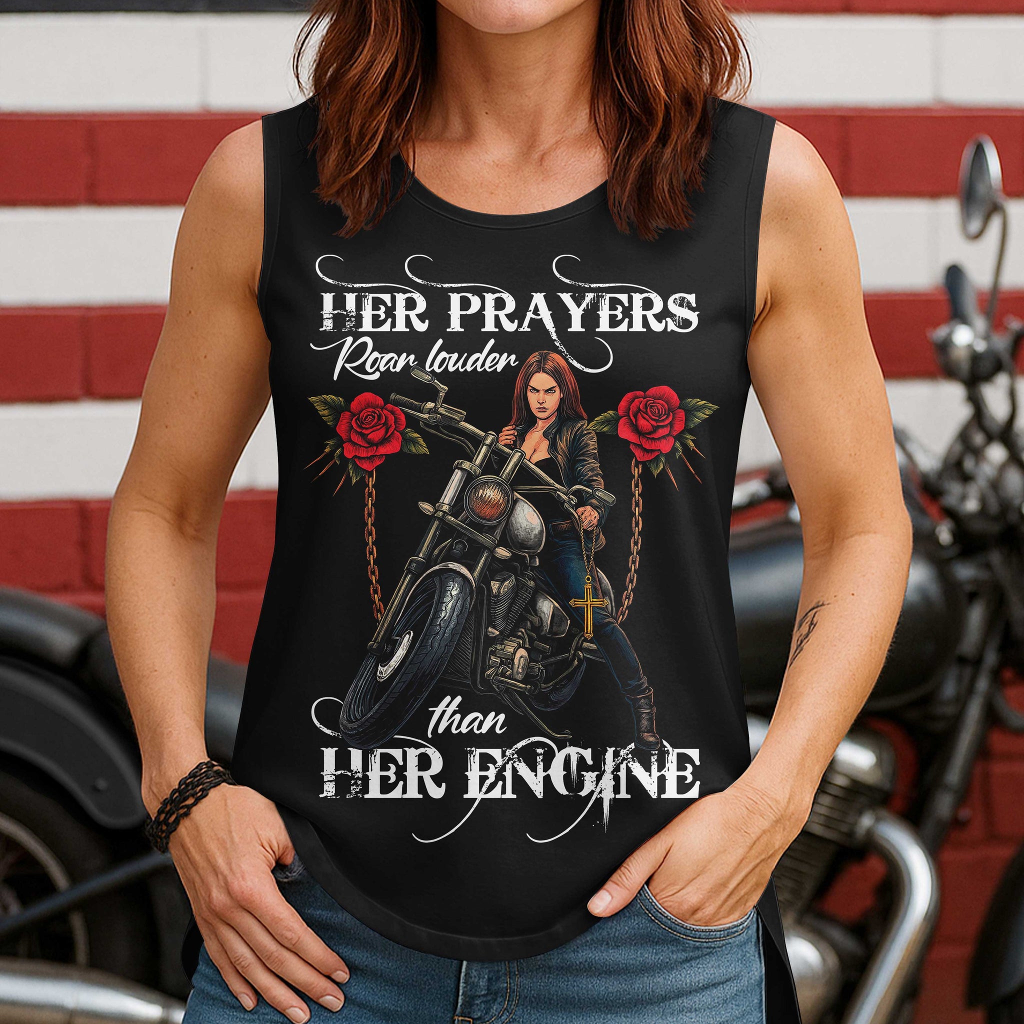 Her Prayers Roar Louder Cut Out Wrap Back Tank Top