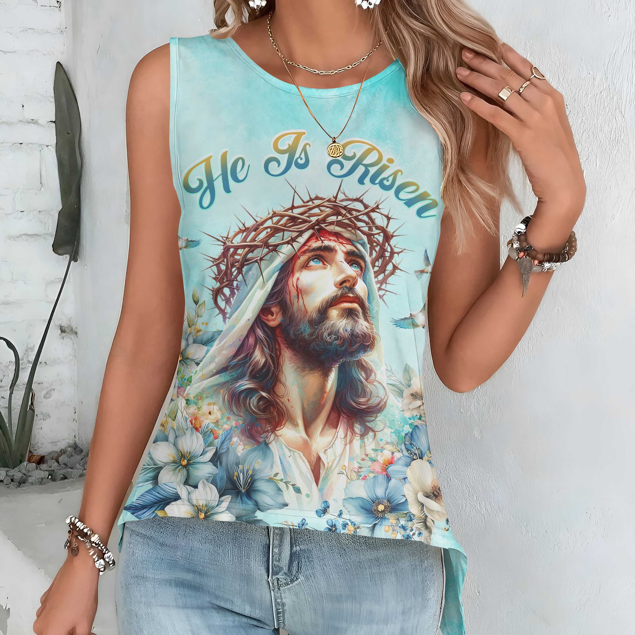 He Is Risen All Over Print Cut Out Wrap Back Tank Top
