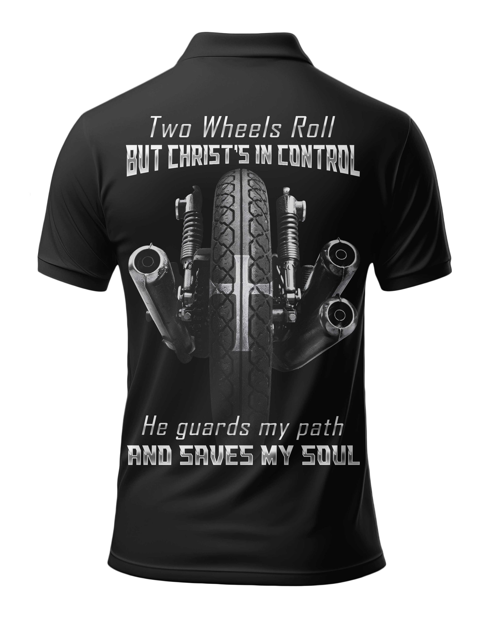 Two Wheels Roll But Christ's In Control All Over Print Polo